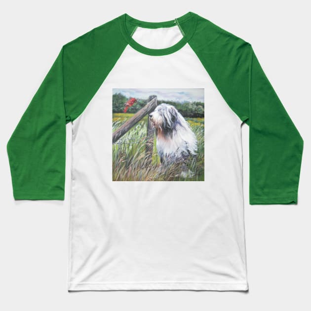 Bearded Collie Fine Art Painting Baseball T-Shirt by LASHEPARD